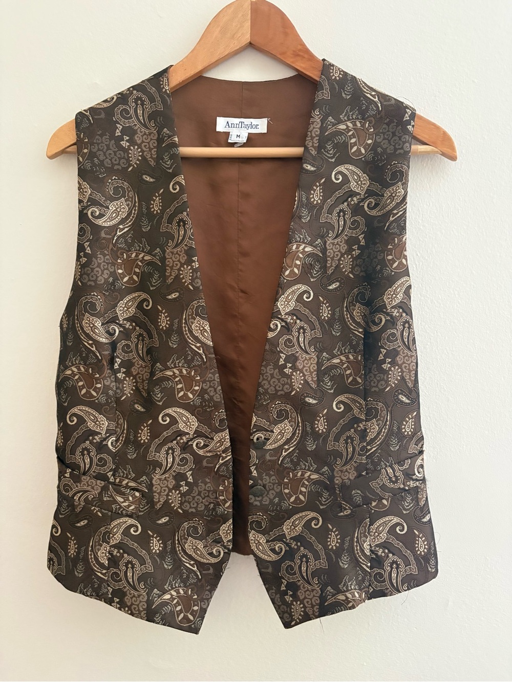 Vintage Ann Taylor Brown Paisley-Print Vest